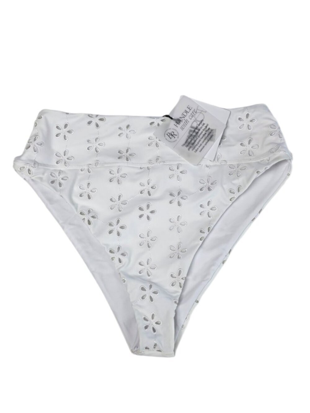 Beach Riot Hazel Bikini Bottoms, Embroidered, Floral, High Rise, White, Size L